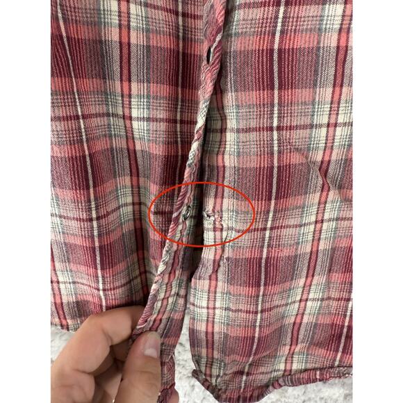 Kuhl Sz S Plaid Cotton Blend Casual Snap Button Top Red Long Sleeve Pocket - Picture 2 of 10